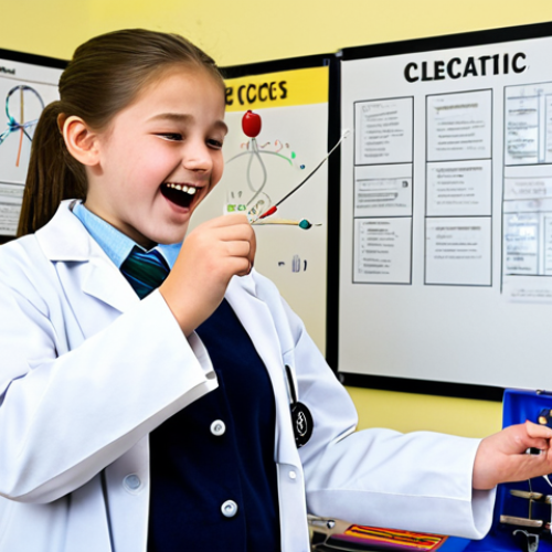 Home 25 자기장과 전기장 - **Prompt:** A brightly lit science lab. A young student, fully clothed in a lab coat, is excitedly o...