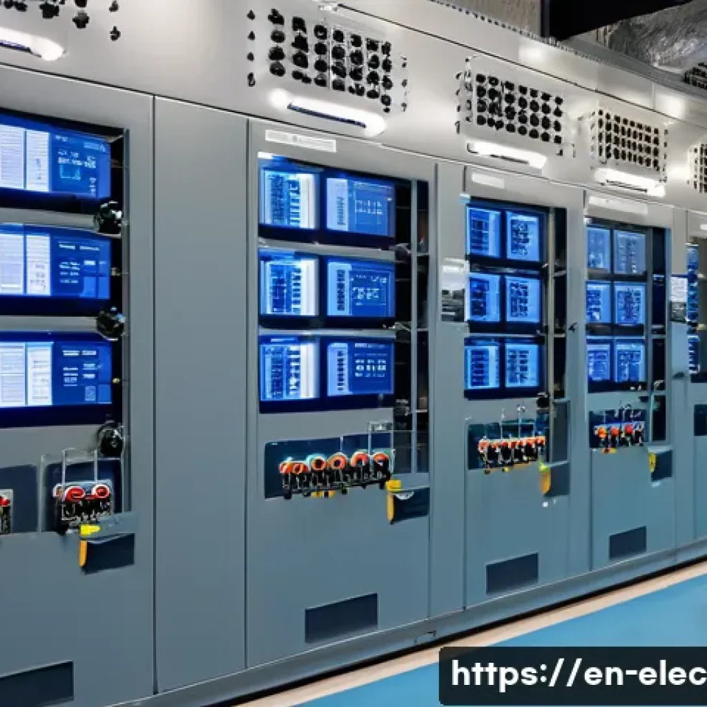 전기기기 보호장치 - A high-tech industrial electrical substation interior showcasing an array of modern Intelligent Elec...