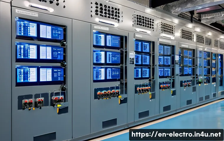 전기기기 보호장치 - A high-tech industrial electrical substation interior showcasing an array of modern Intelligent Elec...
