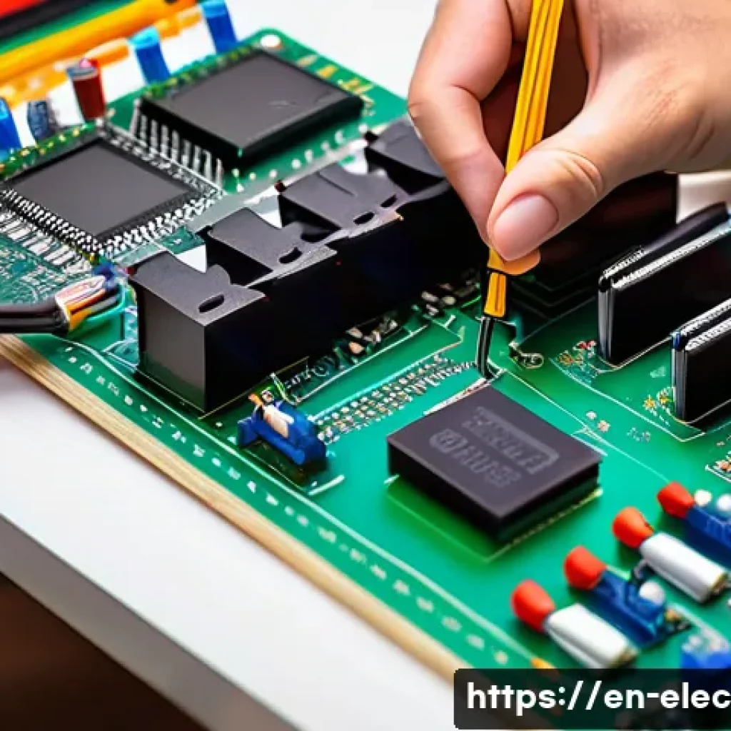 전기회로 해석 및 계산 - A detailed educational illustration of an electronic circuit breadboard setup featuring resistors, c...