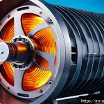 Home 19 전기기기 열 해석 - A highly detailed cross-sectional illustration of an industrial electric motor showcasing internal h...