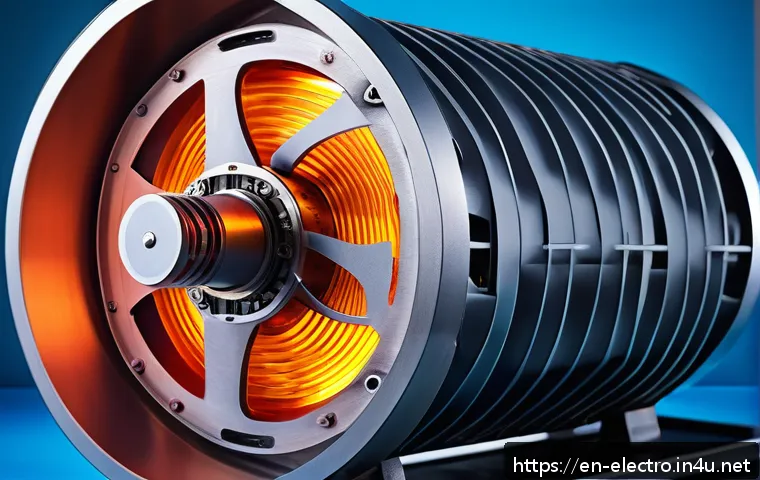 전기기기 열 해석 - A highly detailed cross-sectional illustration of an industrial electric motor showcasing internal h...